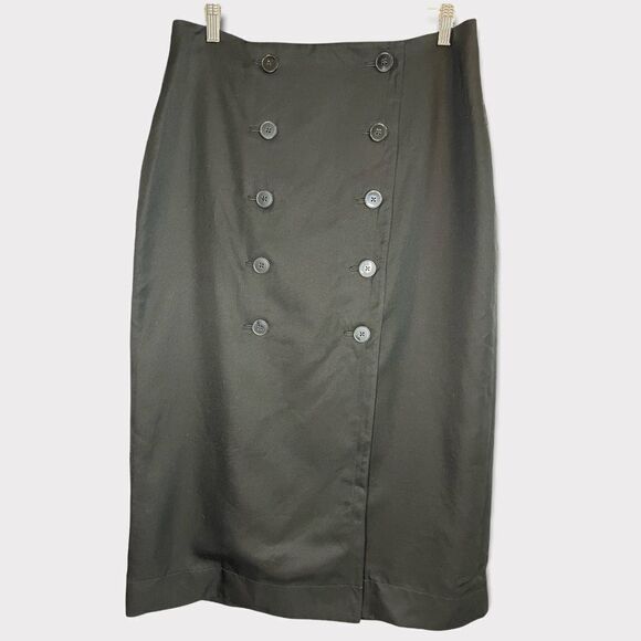 Club Monaco Black Button Front Pencil Skirt Size 12 - Picture 2 of 10